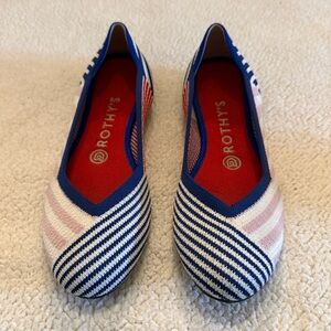 ROTHY'S The Flat Mixed Stripe Shoe Slip On Ballet Flats Knit Round Toe Sz 7